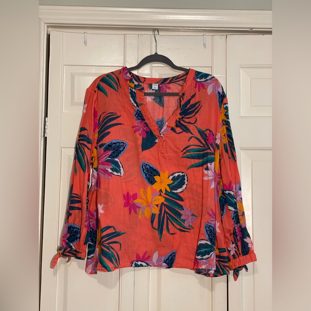 Old Navy Women’s Linen Blend Tropical Print Blouse - XL - VGUC